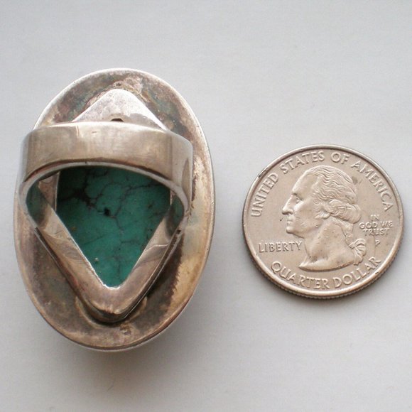 Gorgeous Vintage HUGE Sterling Silver 925 Turquoise Cocktail Dinner Ring 31 g. - Picture 3 of 8